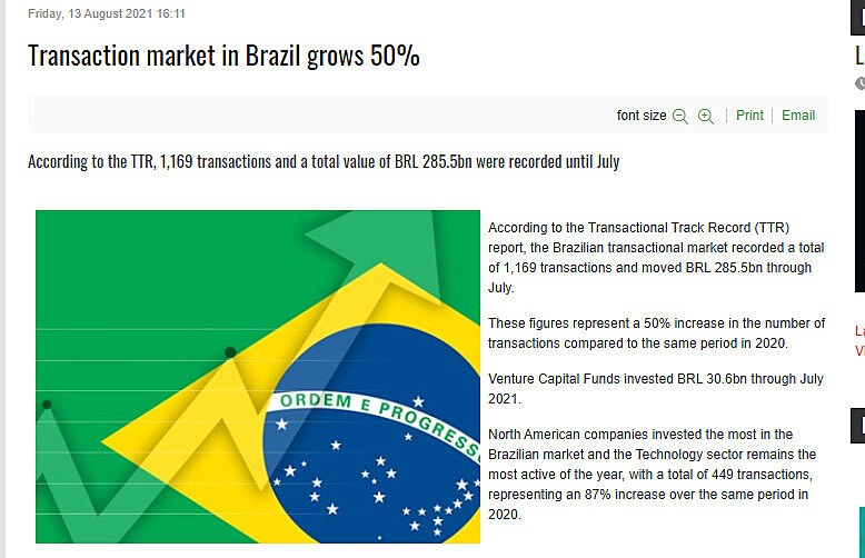 Transaction market in Brazil grows 50%